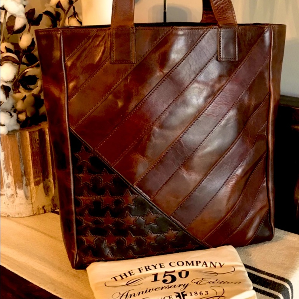 In search of Frye 150th Anniversary America Stars & Stripes Tote Bag Brown